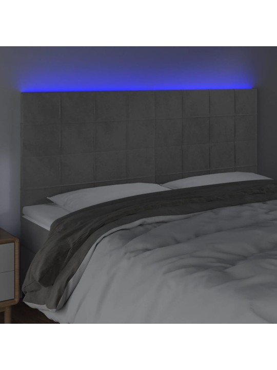 Čelo postele s LED světle šedé 200x5x118/128 cm samet