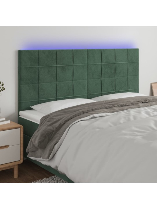 Čelo postele s LED tmavě zelené 200x5x118/128 cm samet