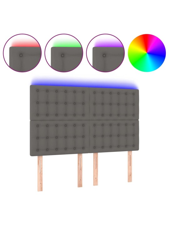 Čelo postele s LED šedé 144x5x118/128 cm umělá kůže