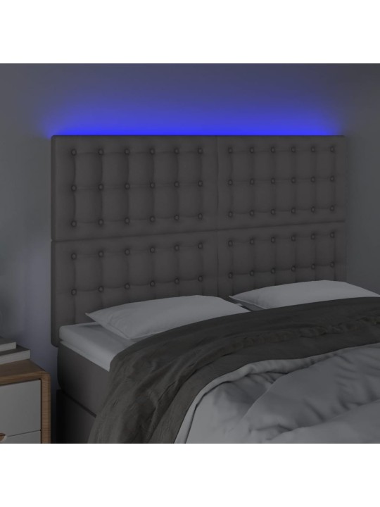 Čelo postele s LED šedé 144x5x118/128 cm umělá kůže