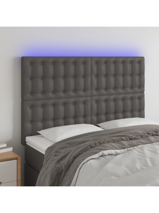 Čelo postele s LED šedé 144x5x118/128 cm umělá kůže