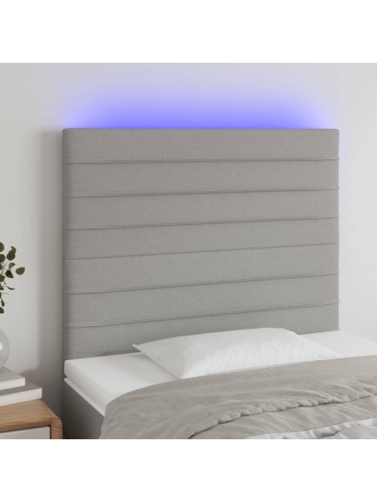Čelo postele s LED světle šedé 80x5x118/128 cm textil