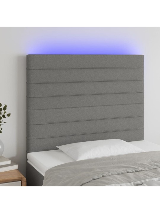Čelo postele s LED tmavě šedé 80x5x118/128 cm textil