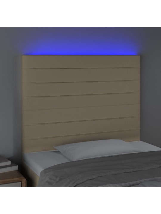 Čelo postele s LED krémové 80x5x118/128 cm textil