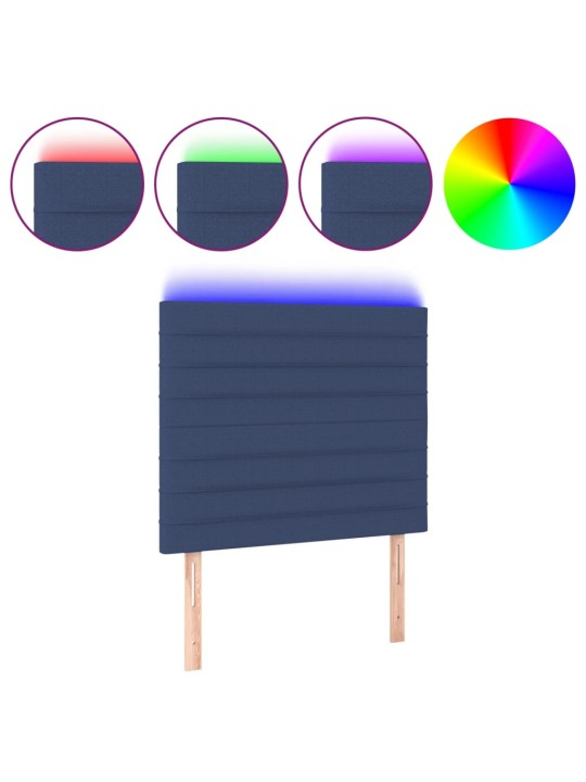 Čelo postele s LED modré 90x5x118/128 cm textil