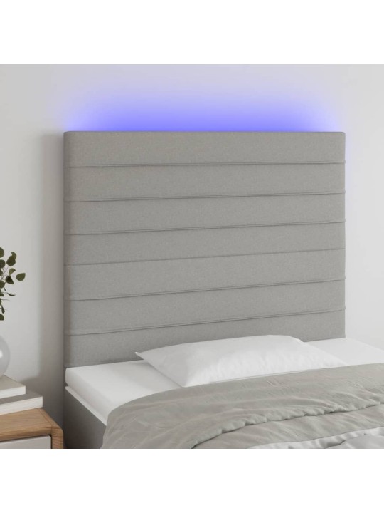 Čelo postele s LED světle šedé 100x5x118/128 cm textil