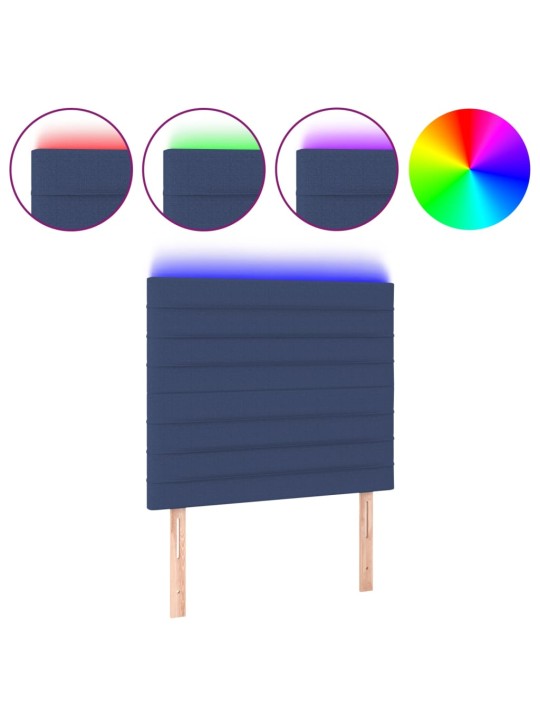 Čelo postele s LED modré 100x5x118/128 cm textil