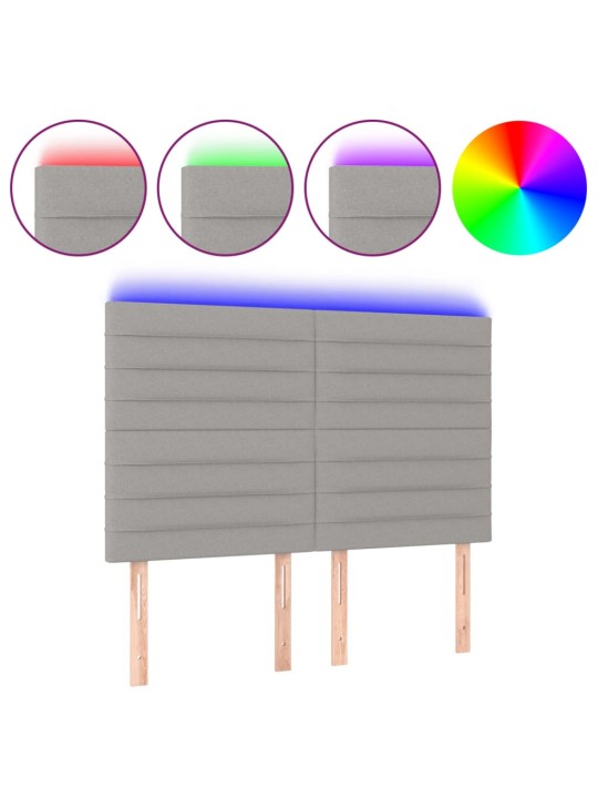 Čelo postele s LED světle šedé 144x5x118/128 cm textil
