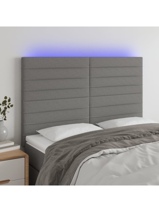 Čelo postele s LED tmavě šedé 144x5x118/128 cm textil