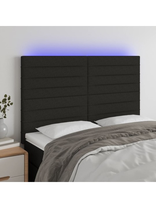 Čelo postele s LED černé 144x5x118/128 cm textil