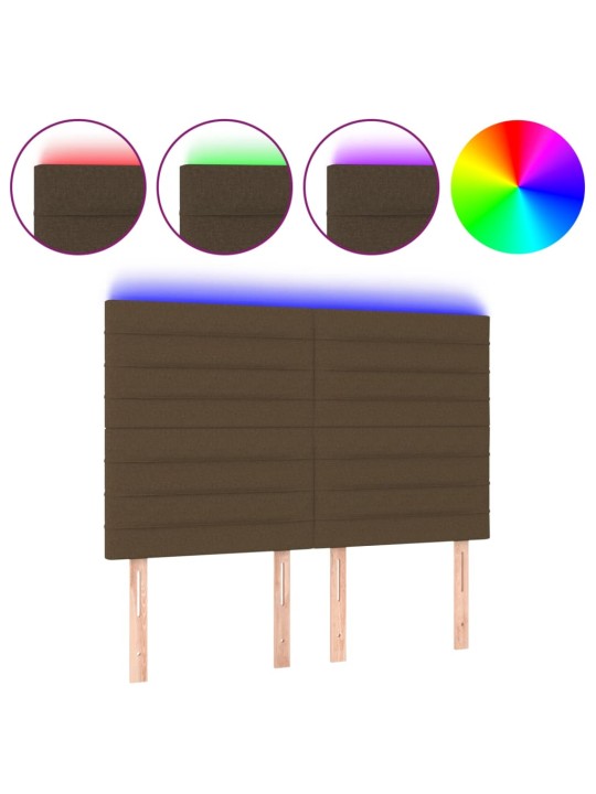 Čelo postele s LED tmavě hnědé 144x5x118/128 cm textil