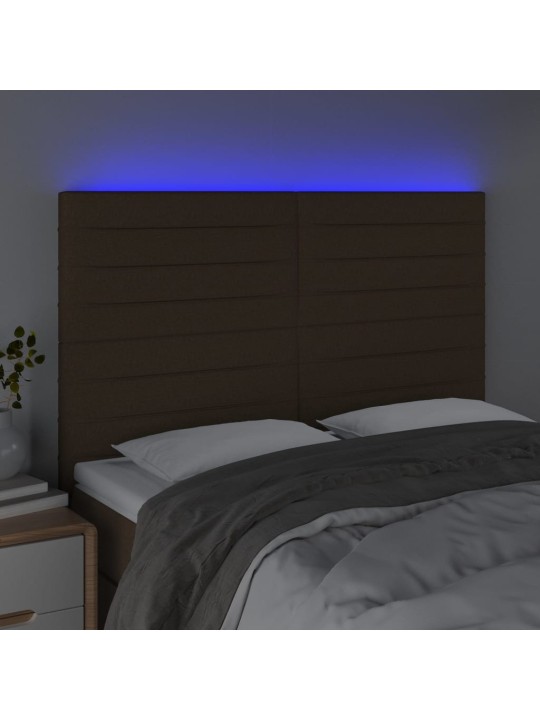Čelo postele s LED tmavě hnědé 144x5x118/128 cm textil