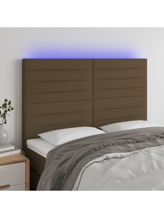 Čelo postele s LED tmavě hnědé 144x5x118/128 cm textil