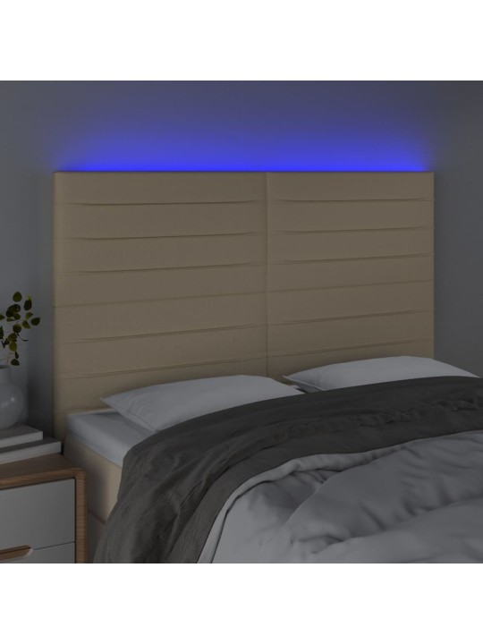 Čelo postele s LED krémové 144x5x118/128 cm textil
