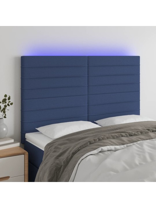 Čelo postele s LED modré 144x5x118/128 cm textil