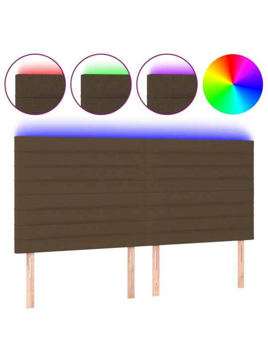 Čelo postele s led tmavě hnědá 200x5x118/128 cm textil