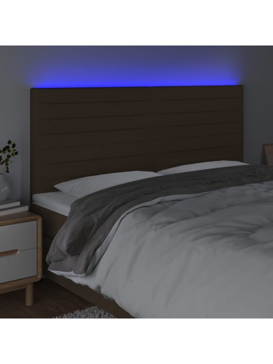 Čelo postele s led tmavě hnědá 200x5x118/128 cm textil