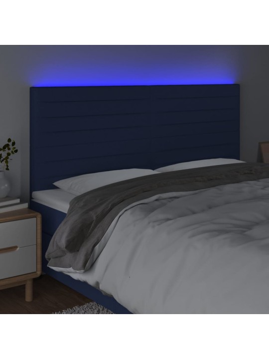 Čelo postele s LED modrá 200x5x118/128 cm textil