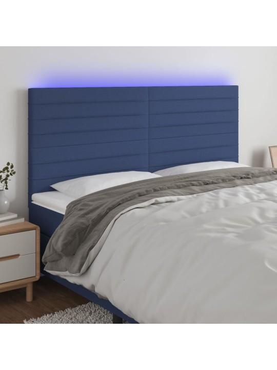 Čelo postele s LED modrá 200x5x118/128 cm textil
