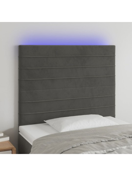 Čelo postele s LED tmavě šedé 80x5x118/128 cm samet