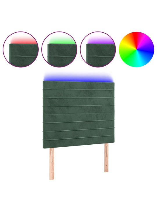 Čelo postele s led tmavě zelená 80x5x118/128 cm samet