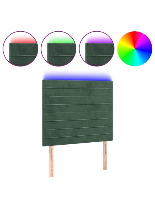 Čelo postele s led tmavě zelená 90x5x118/128 cm samet