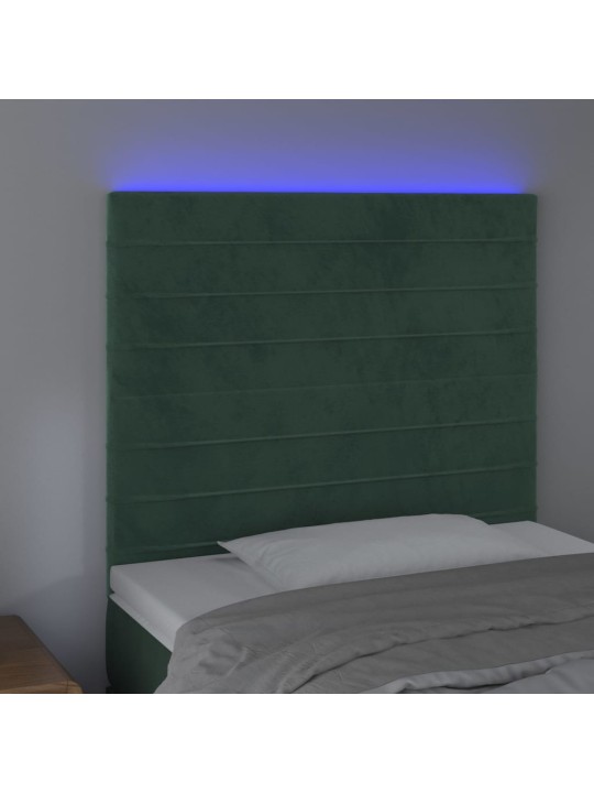 Čelo postele s led tmavě zelená 90x5x118/128 cm samet