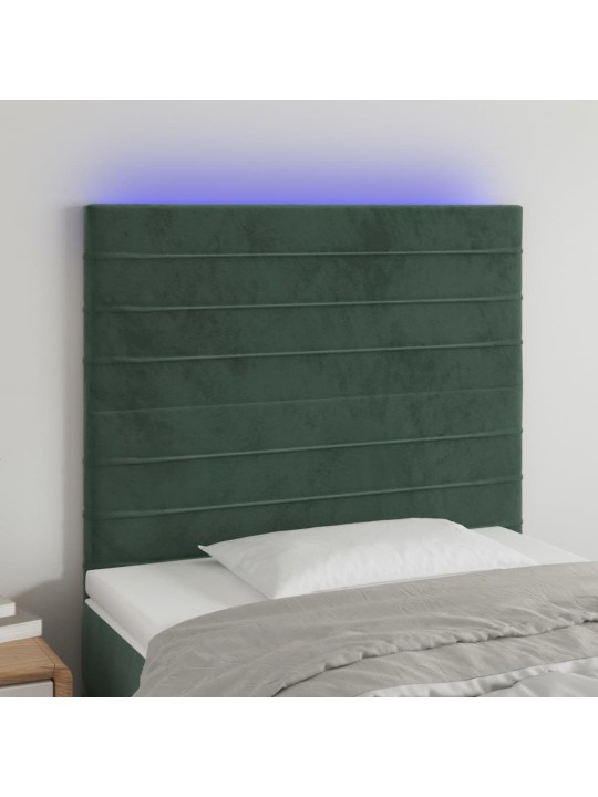 Čelo postele s led tmavě zelená 90x5x118/128 cm samet