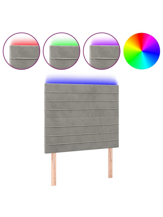 Čelo postele s LED světle šedé 100x5x118/128 cm samet