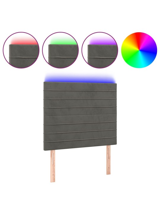 Čelo postele s LED tmavě šedé 100x5x118/128 cm samet