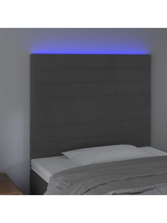 Čelo postele s LED tmavě šedé 100x5x118/128 cm samet
