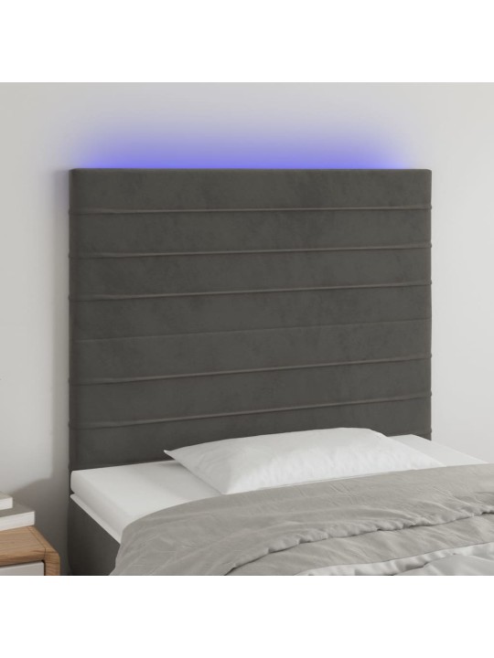Čelo postele s LED tmavě šedé 100x5x118/128 cm samet