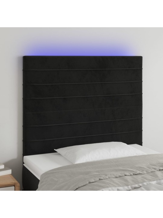 Čelo postele s LED černé 100x5x118/128 cm samet