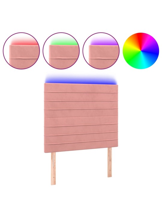 Čelo postele s LED růžové 100x5x118/128 cm samet