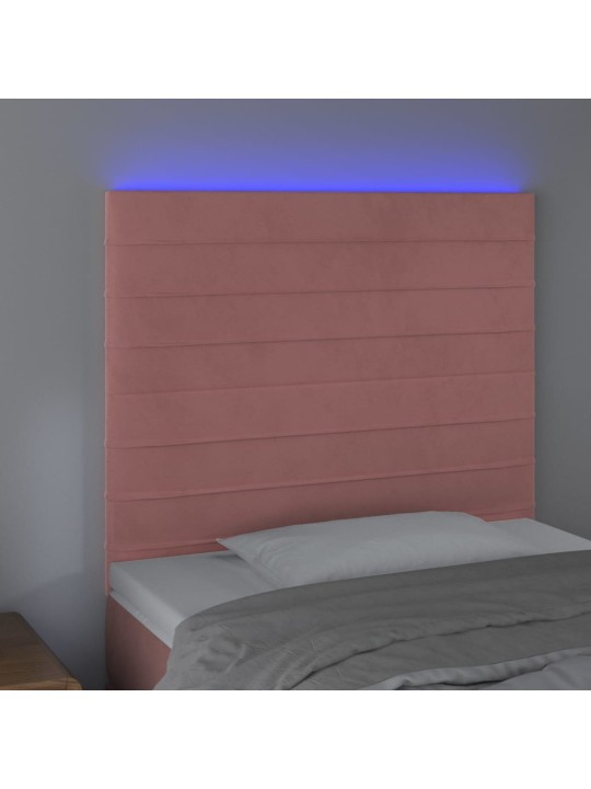 Čelo postele s LED růžové 100x5x118/128 cm samet
