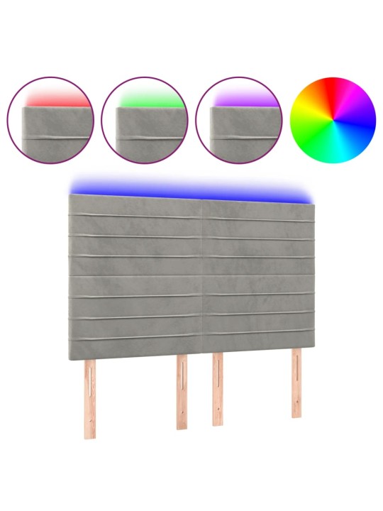 Čelo postele s LED světle šedé 144x5x118/128 cm samet