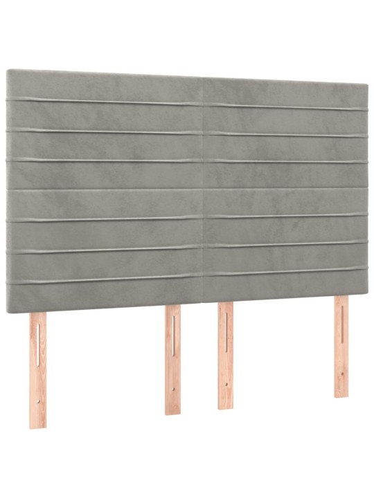 Čelo postele s LED světle šedé 144x5x118/128 cm samet