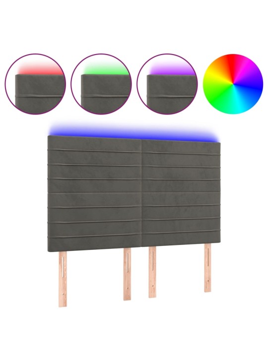 Čelo postele s LED tmavě šedé 144x5x118/128 cm samet