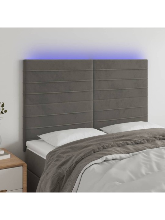 Čelo postele s LED tmavě šedé 144x5x118/128 cm samet