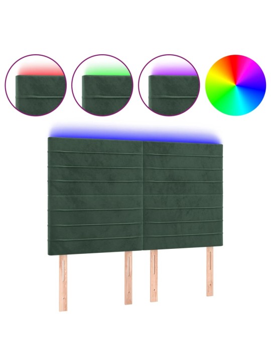 Čelo postele s led tmavě zelená 144x5x118/128 cm samet