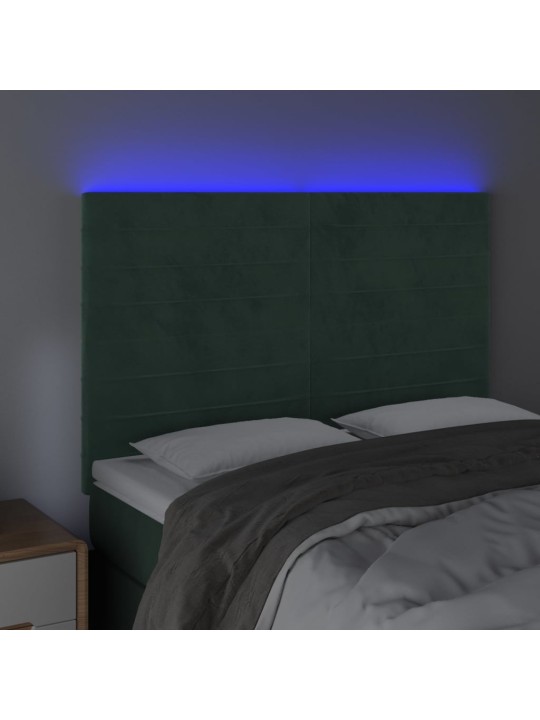 Čelo postele s led tmavě zelená 144x5x118/128 cm samet