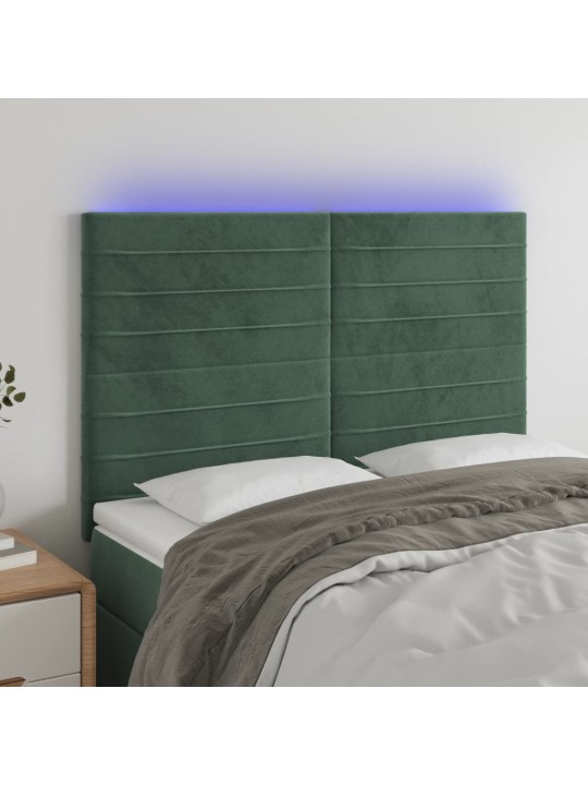 Čelo postele s led tmavě zelená 144x5x118/128 cm samet