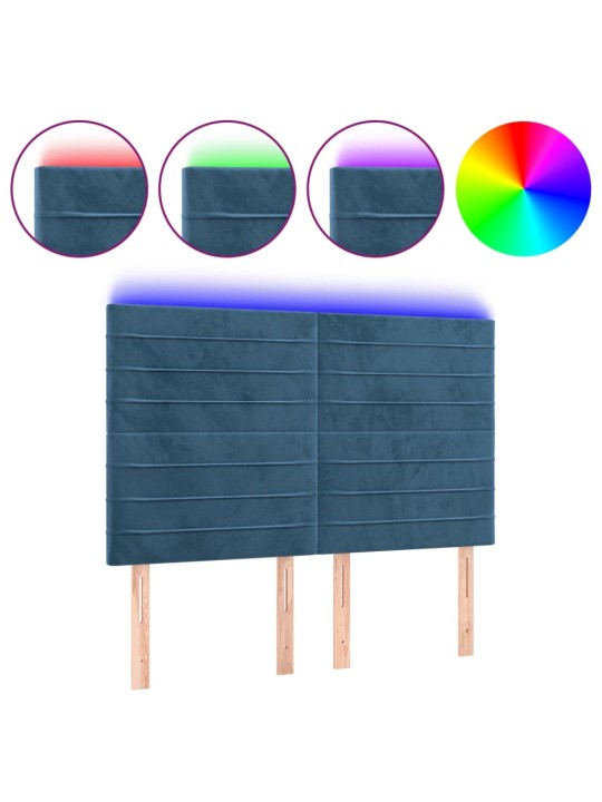 Čelo postele s led tmavě modré 144x5x118/128 cm samet