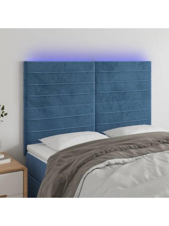 Čelo postele s led tmavě modré 144x5x118/128 cm samet