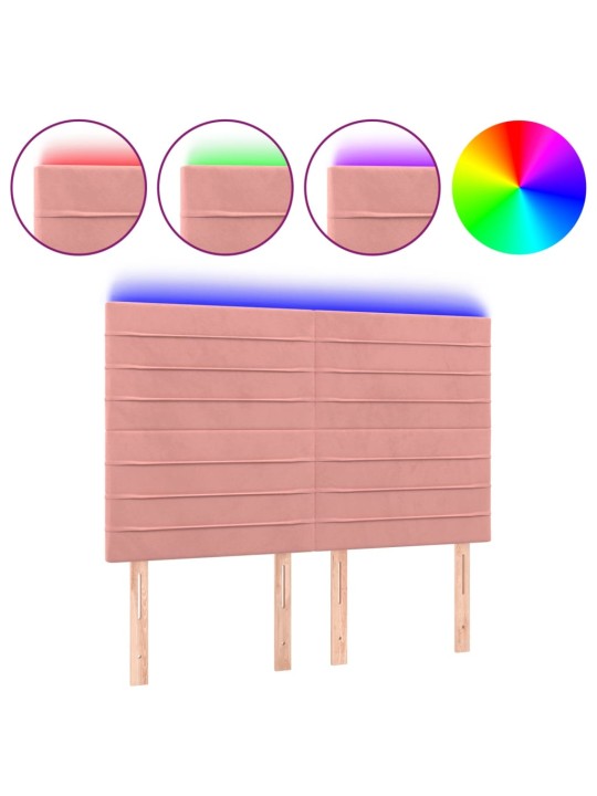 Čelo postele s led růžové 144x5x118/128 cm samet