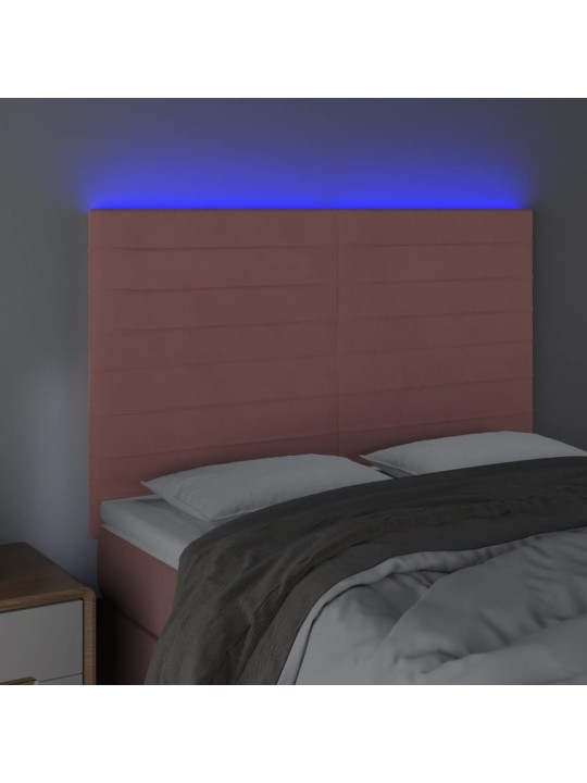 Čelo postele s led růžové 144x5x118/128 cm samet