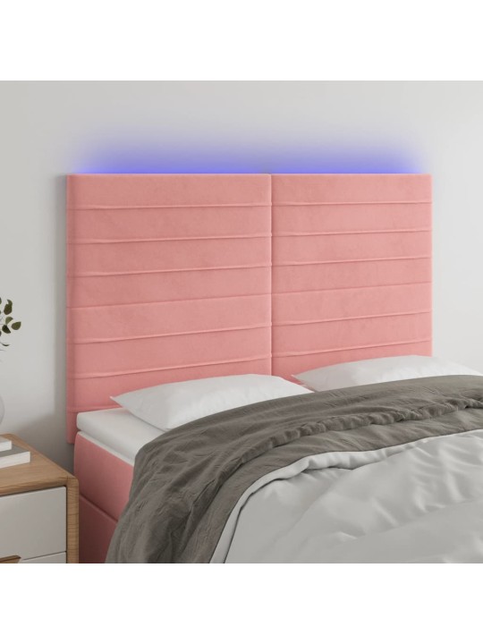 Čelo postele s led růžové 144x5x118/128 cm samet