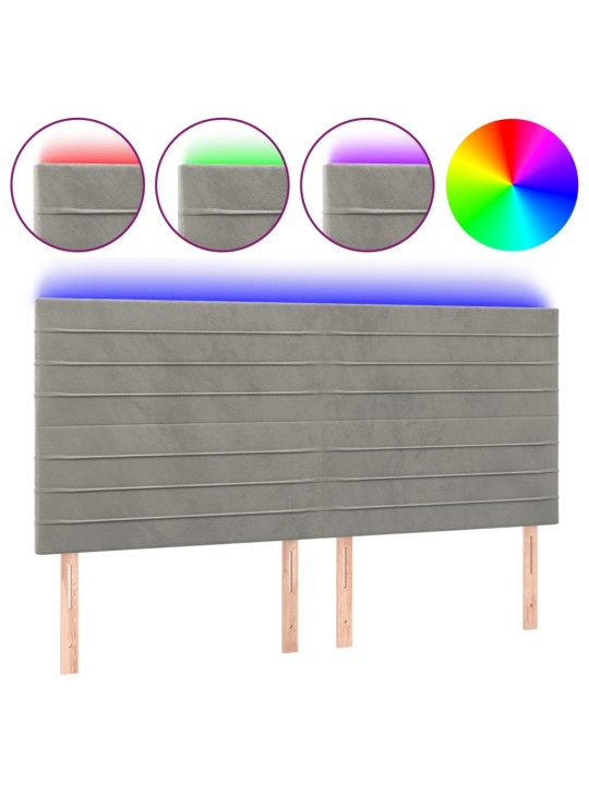 Čelo postele s LED světle šedé 160x5x118/128 cm samet