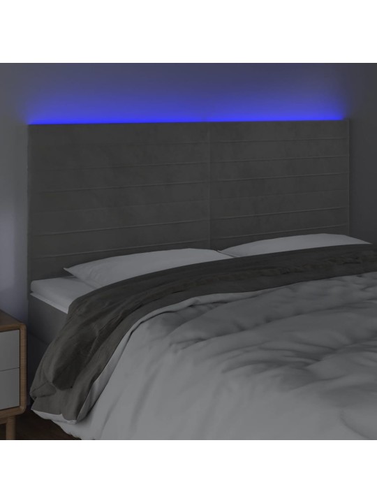 Čelo postele s LED světle šedé 160x5x118/128 cm samet