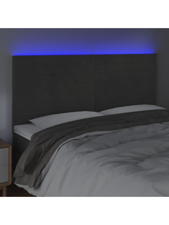 Čelo postele s LED tmavě šedé 160x5x118/128 cm samet